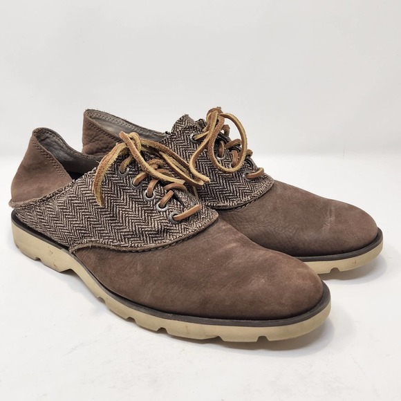 Sperry Topsider Mens Brown Leather Herringbone Oxfords Size 9M Loafers Lace Up - Picture 1 of 8